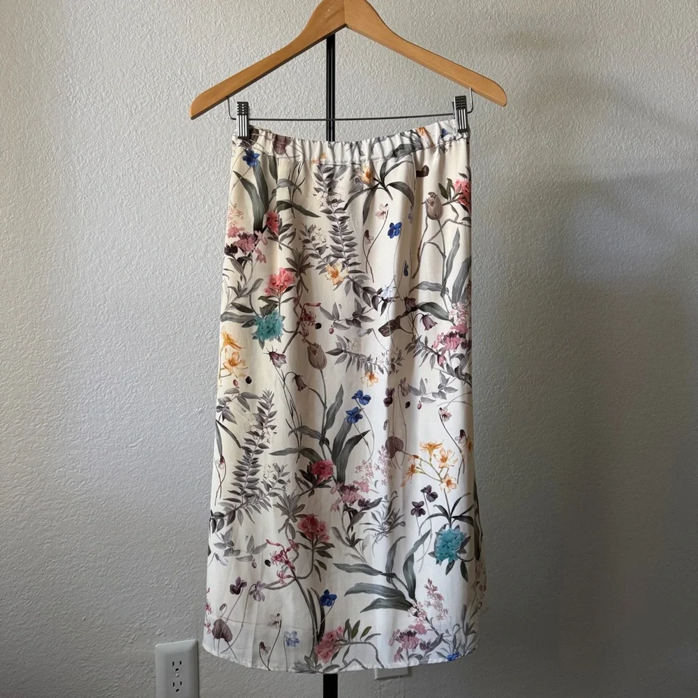 100% Silk Amour Vert Botanical Midi Skirt - Picture 4 of 10